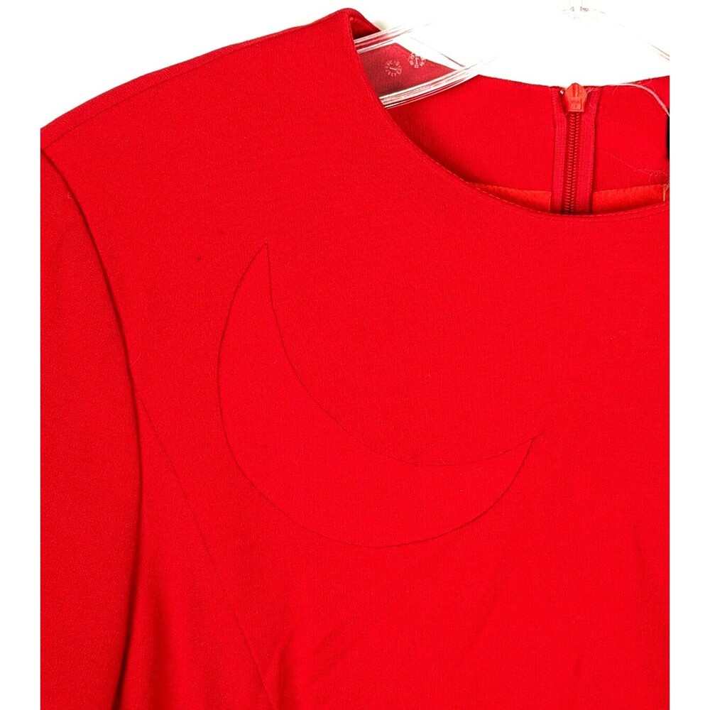 Vintage Rena Lange Dress Size 8 Red Long Sleeve Crepe Moonbeam Inset Patch - Picture 2 of 15